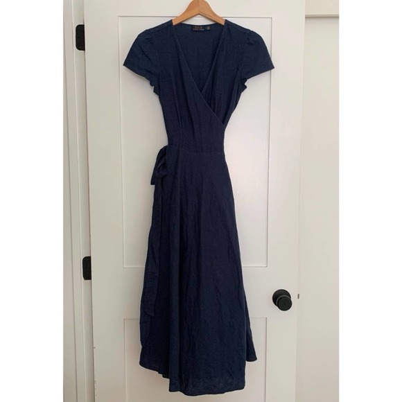 New Ralph Lauren Maxi Linen Navy Long Dress - Picture 2 of 16